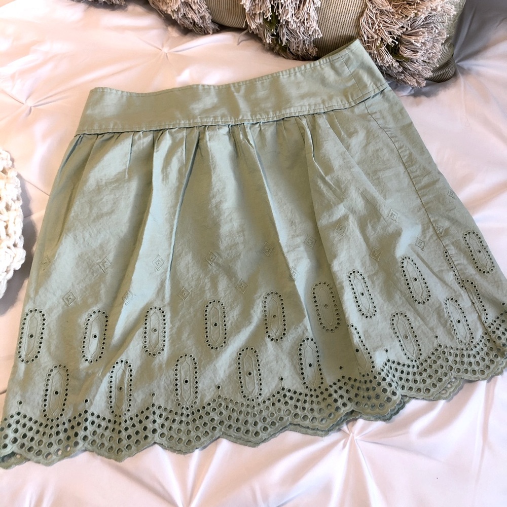 LOFT Eyelet Pleated Layered Skirt Green 10